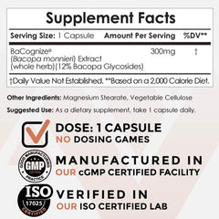 Close-up of Bacopa Monnieri capsule bottle label