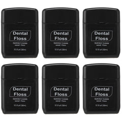 Baderke 6-pack waxed dental floss black rolls – travel size packaging