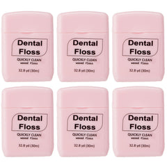 Baderke 6-pack pink waxed dental floss packaging with six rolls