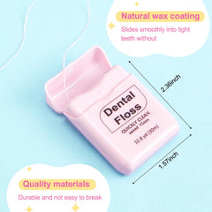Close-up of pink waxed floss showing smooth texture and wax coating