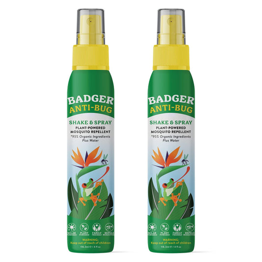 Badger Bug Spray bottle closeup showing rugged, leak-proof design for easy outdoor carry.