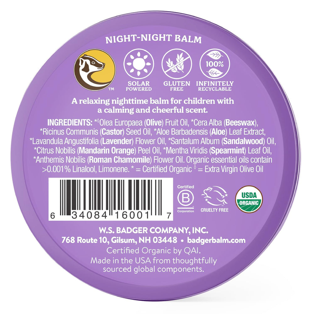 Badger Night Night Balm tin open, creamy texture ideal for quick bedtime application