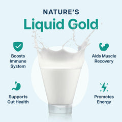 Close-up of unflavored colostrum powder in scoop