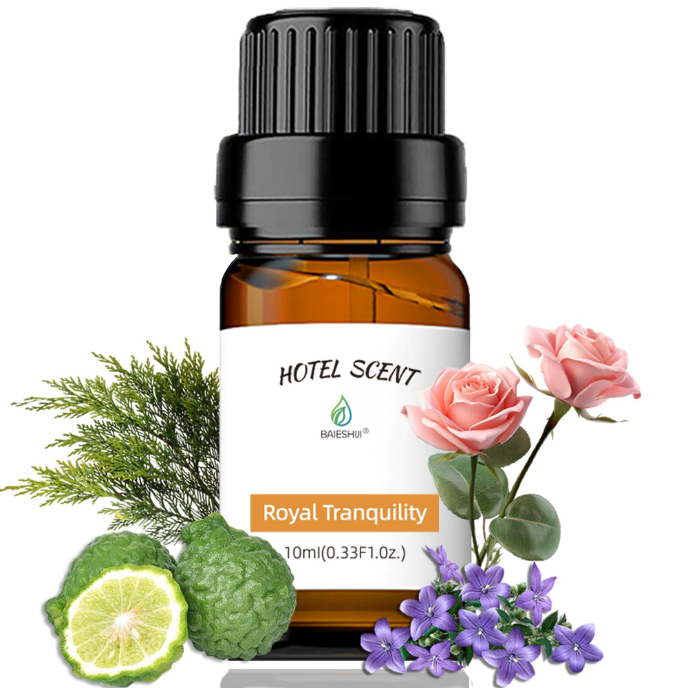 BAIESHIJI Royal Tranquility diffuser oil lemon jasmine amber bottle for hotel-like freshness.