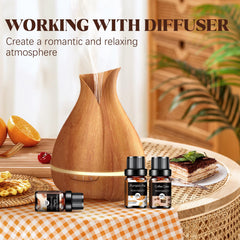 Six 10ml fragrance oil bottles neatly arranged