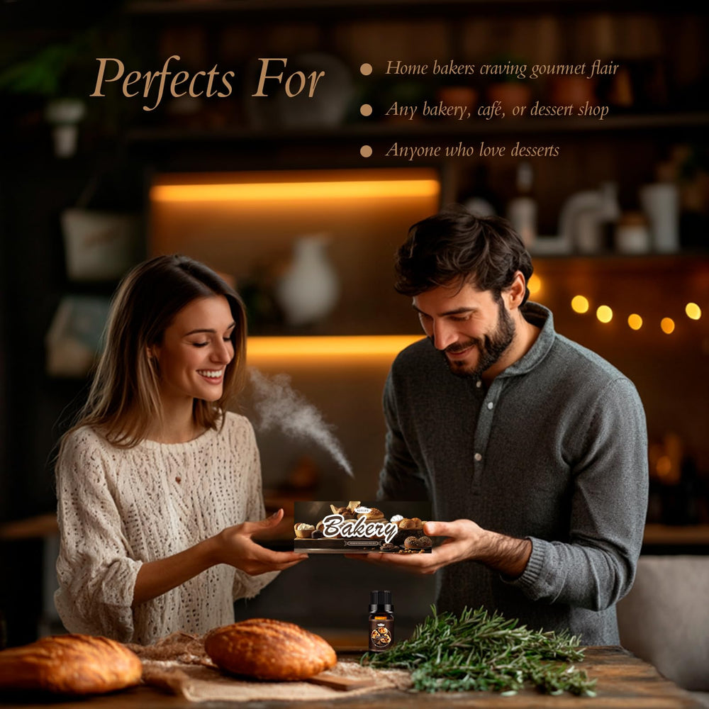 Bakery essential oils gift set packaging and lifestyle shot.