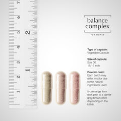 Product packaging and bottle with Balance Complex branding