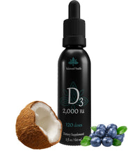 Front view of Balance Health D3 2000 IU blueberry liquid drops bottle (2 oz)