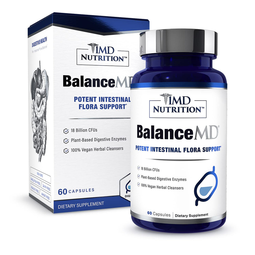 Front view of 1MD BalanceMD Vaginal Probiotics bottle, 60 capsules