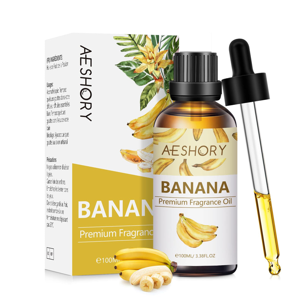 Banana fragrance oil bottle with amber glass and glass dropper