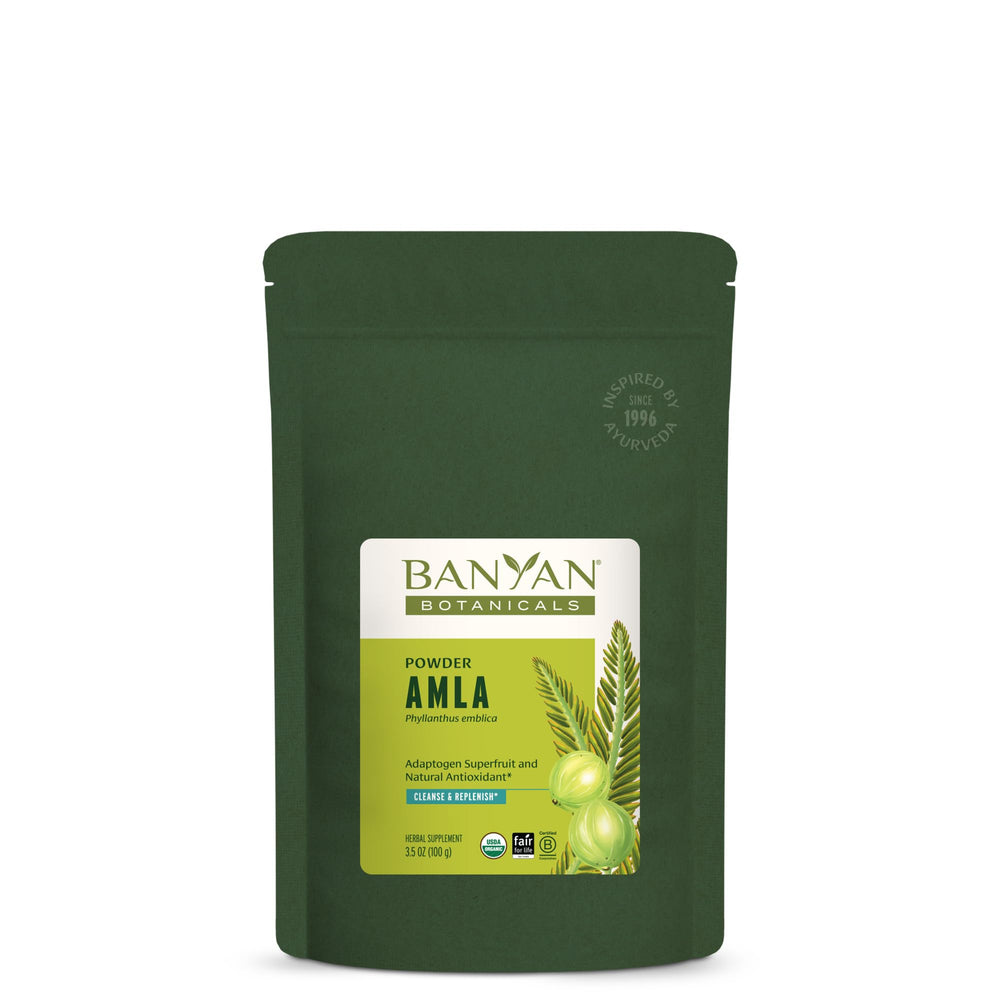 Front view of Banyan Botanicals Amla Powder organic 3.5oz jar