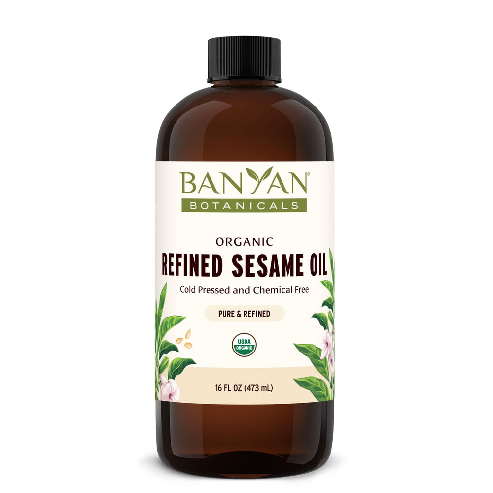 Front view of Banyan Botanicals Sesame Oil 16 oz bottle