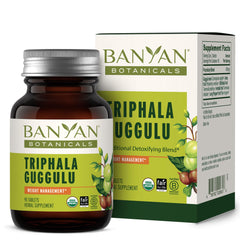 Hero image of Banyan Botanicals Triphala Guggulu bottle