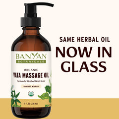 Close-up of Vata Massage Oil ingredients: ashwagandha, shatavari, passionflower