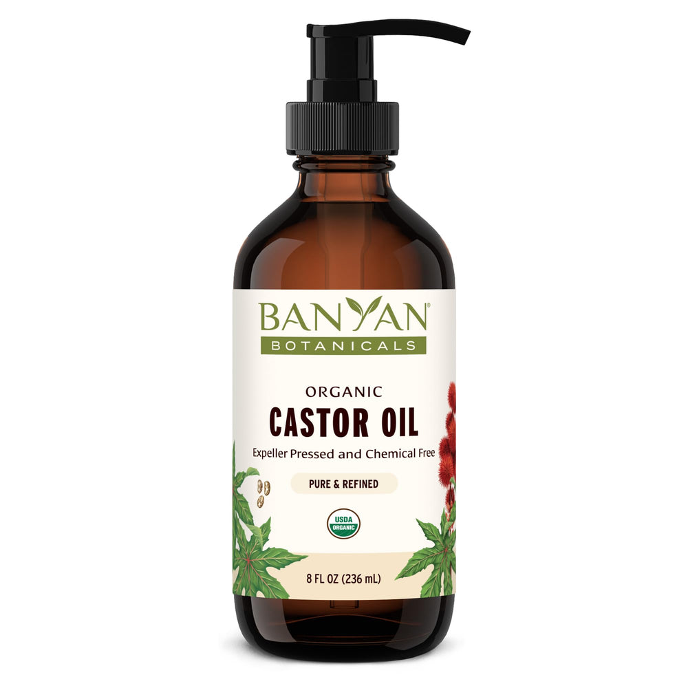 Banyan Botanicals Organic Castor Oil bottle 8 oz close-up