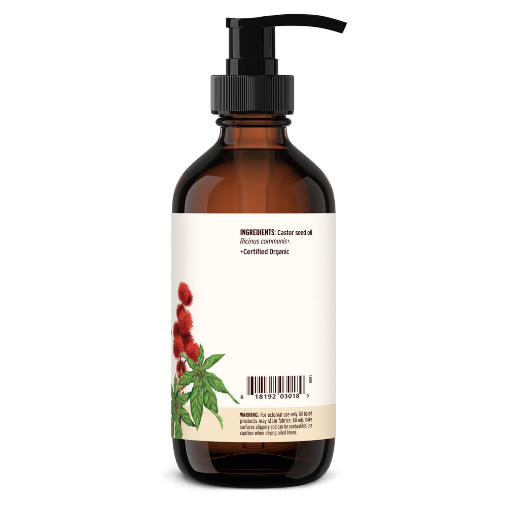 Lifestyle shot showing castor oil use for skincare and hair care