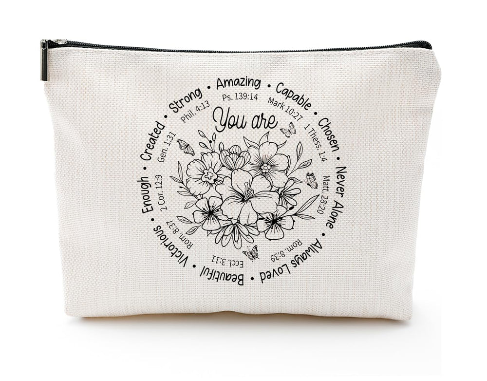 Baobeily You Are Amazing cosmetic bag front view with Bible verse for daily inspiration.