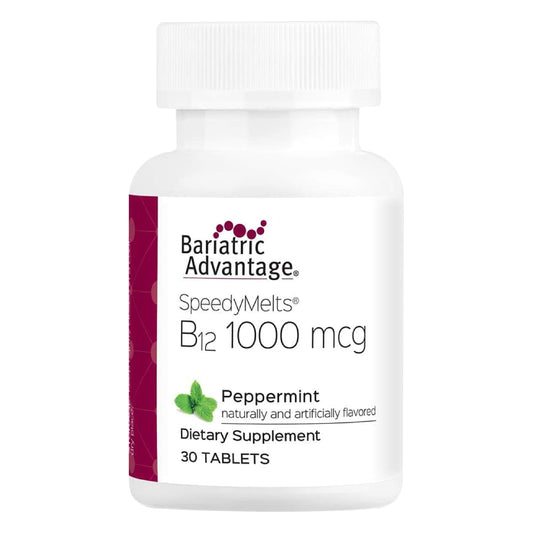 Front view of Bariatric Advantage B-12 Speedy Melts bottle and box