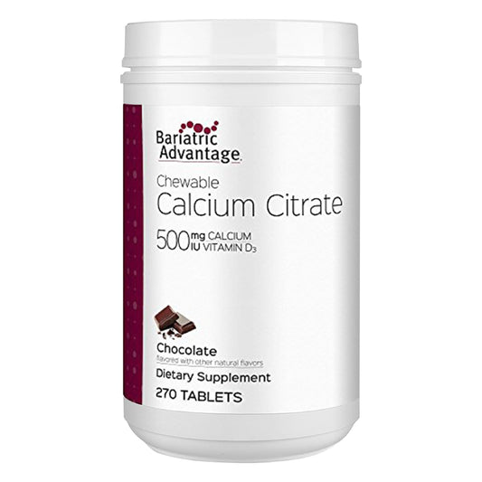 Bottle of Bariatric Advantage Calcium Citrate Chewable 500 mg Chocolate flavor