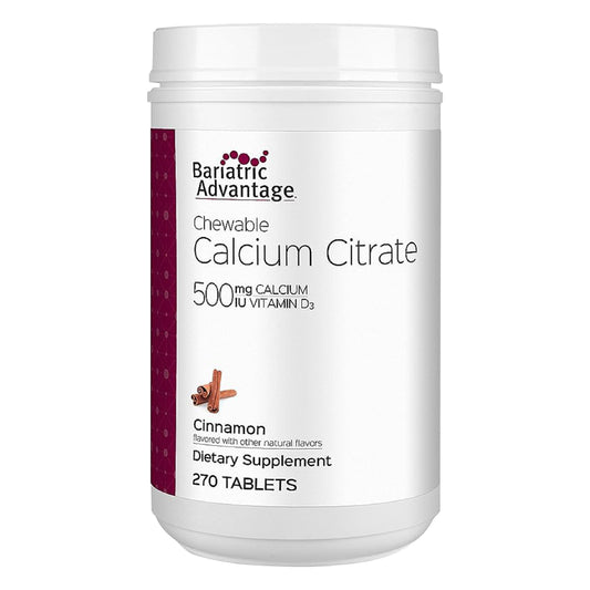 Bottle of Bariatric Advantage Calcium Citrate Chewable 500 mg Cinnamon flavor