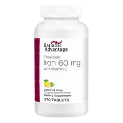 Bariatric Advantage chewed iron 60 mg with vitamin C Lemon Lime bottle and packaging