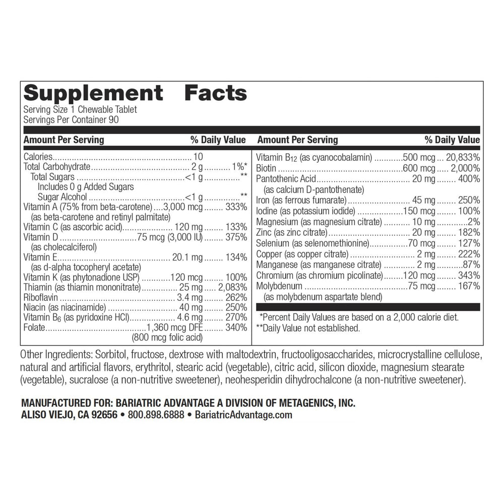 Close-up of citrus-flavored chewable multivitamin tablet
