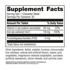 Ingredient panel showing Ferronyl carbonyl iron 18 mg and Vitamin C 60 mg