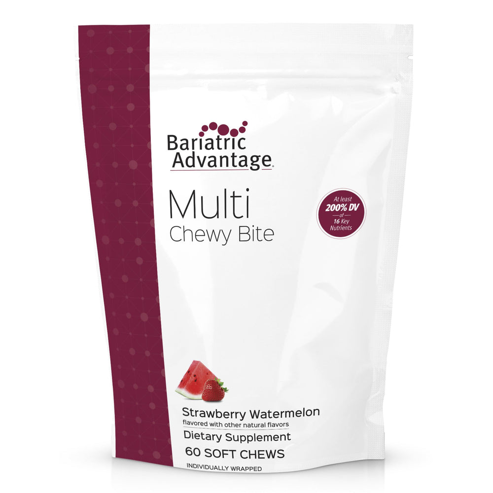 Bariatric Advantage Multi Chewy Bites bottle front shows convenient daily multivitamin.