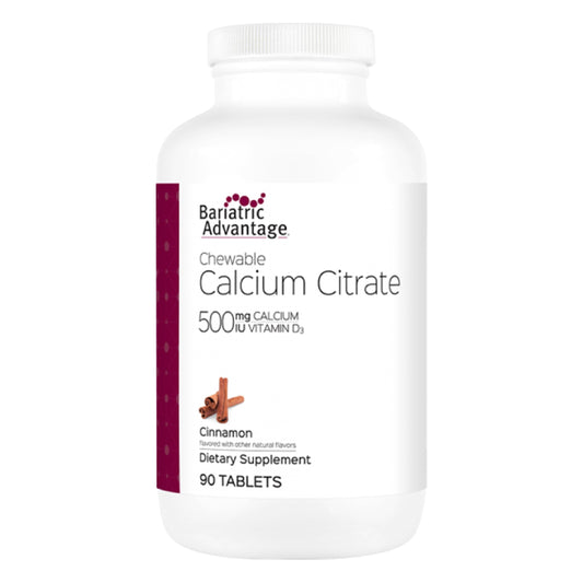 Bottle of Bariatric Advantage calcium citrate chewables with Vitamin D3, cinnamon flavor