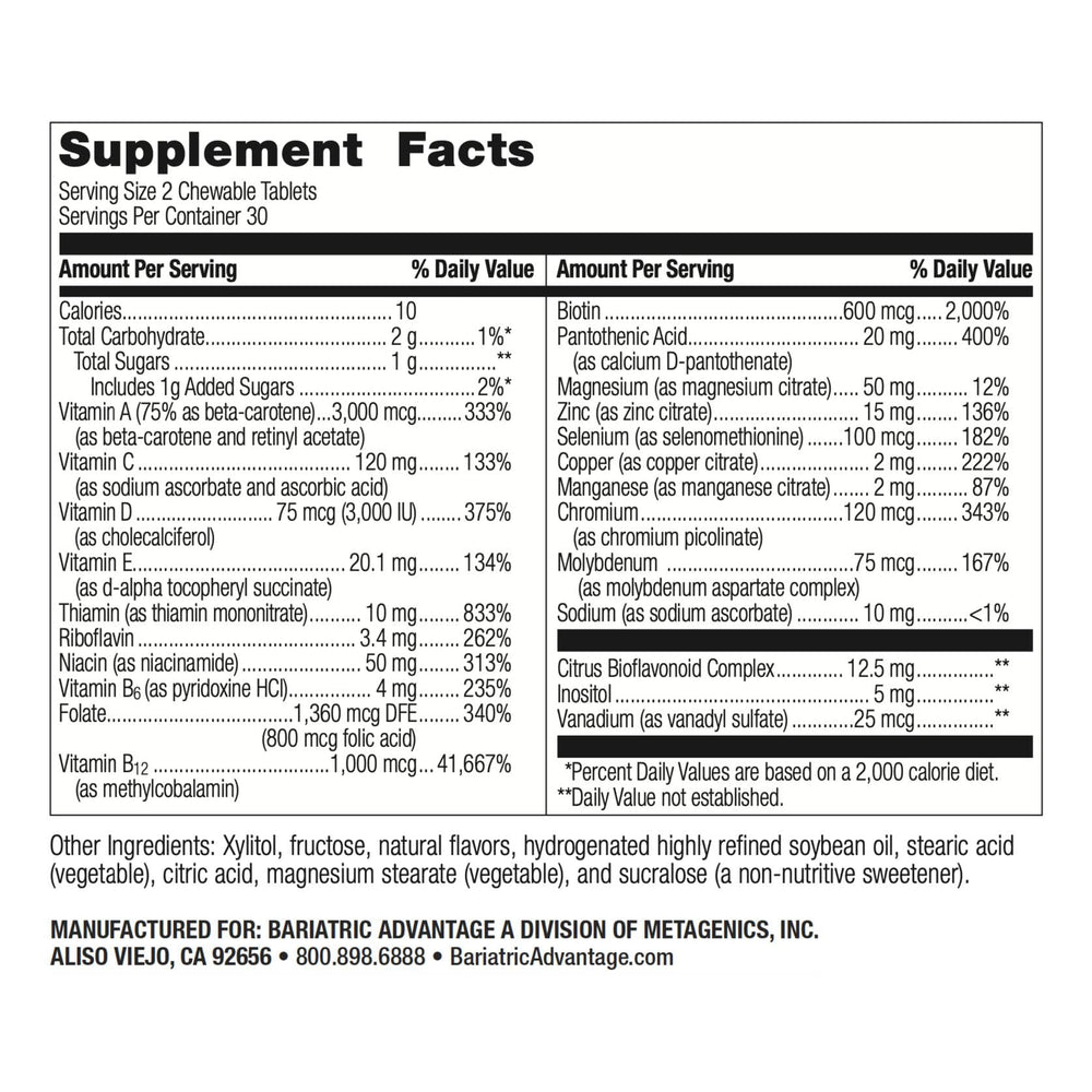 Bottle of Bariatric Advantage Essential Multivitamin Without Iron Berry 60 tablets