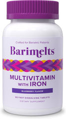 Front view of BariMelts Bariatric Multivitamin with Iron 60-tablet bottle