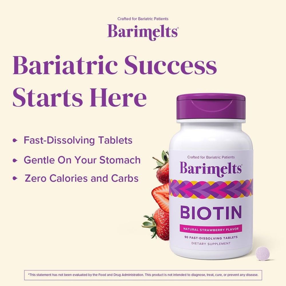 Natural strawberry flavor BariMelts Biotin 5000mcg melt-in tablets