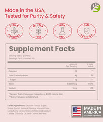 Nutrition label showing 5000 mcg biotin per serving