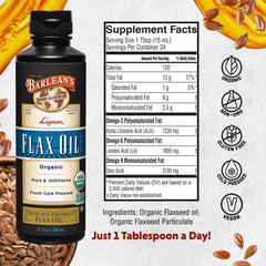 Cold-pressed flaxseed oil being poured from bottle