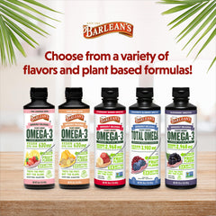 16 oz Barlean's Omega-3-6-9 bottle on a kitchen counter