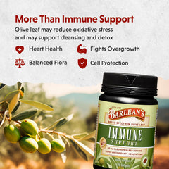 Two softgels shown as the daily serving size for Barlean's Olive Leaf Complex.