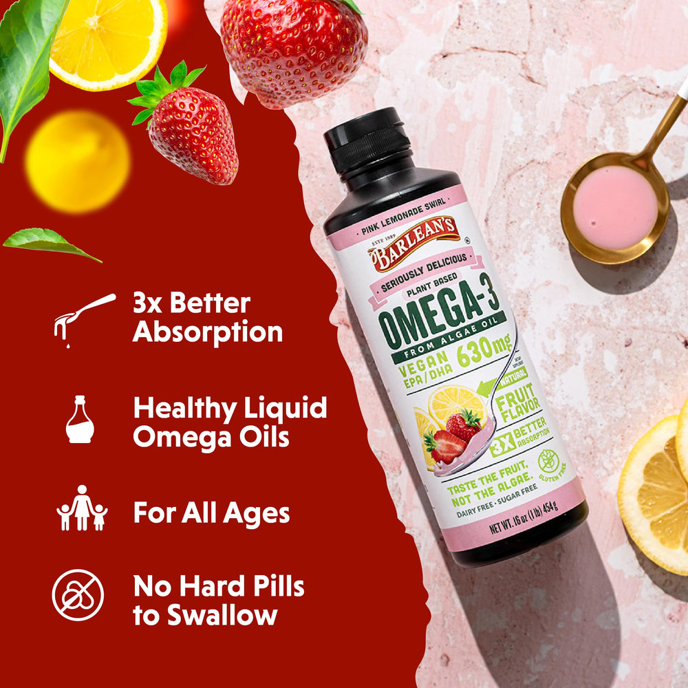 16 oz bottle of Barlean's vegan algae oil omega-3