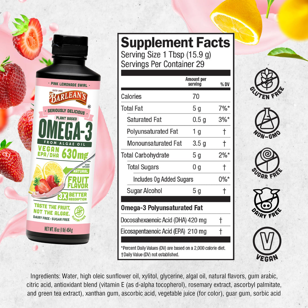 One tablespoon serving of vegan algae oil