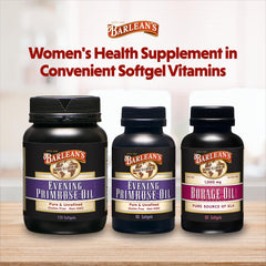 Front of Barlean's primrose oil box and bottle packaging