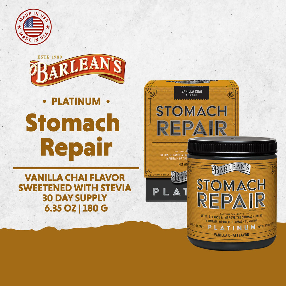 Serving suggestion: vanilla chai flavored drink with Barlean's Stomach Repair