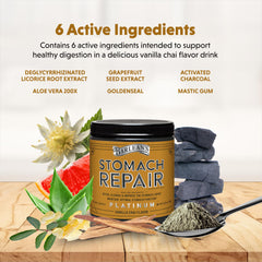 Barlean's Stomach Repair label highlighting gut health and detox benefits