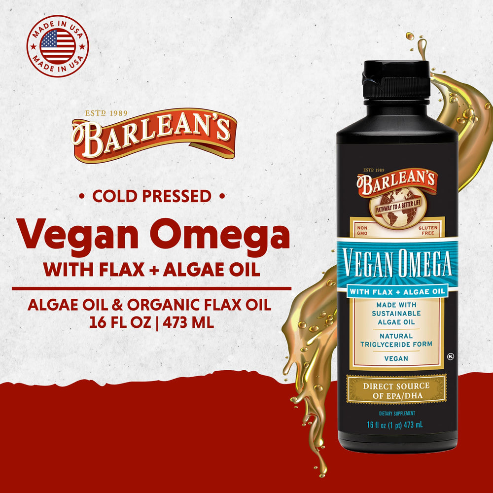 Ingredients panel for Barlean's vegan omega flax and algae oil