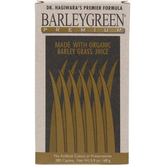 BARLEYGREEN vegan non-GMO seal signals clean plant-based nutrition.