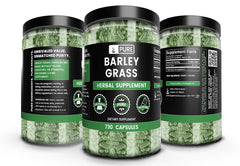 Barley grass capsules arranged in a row