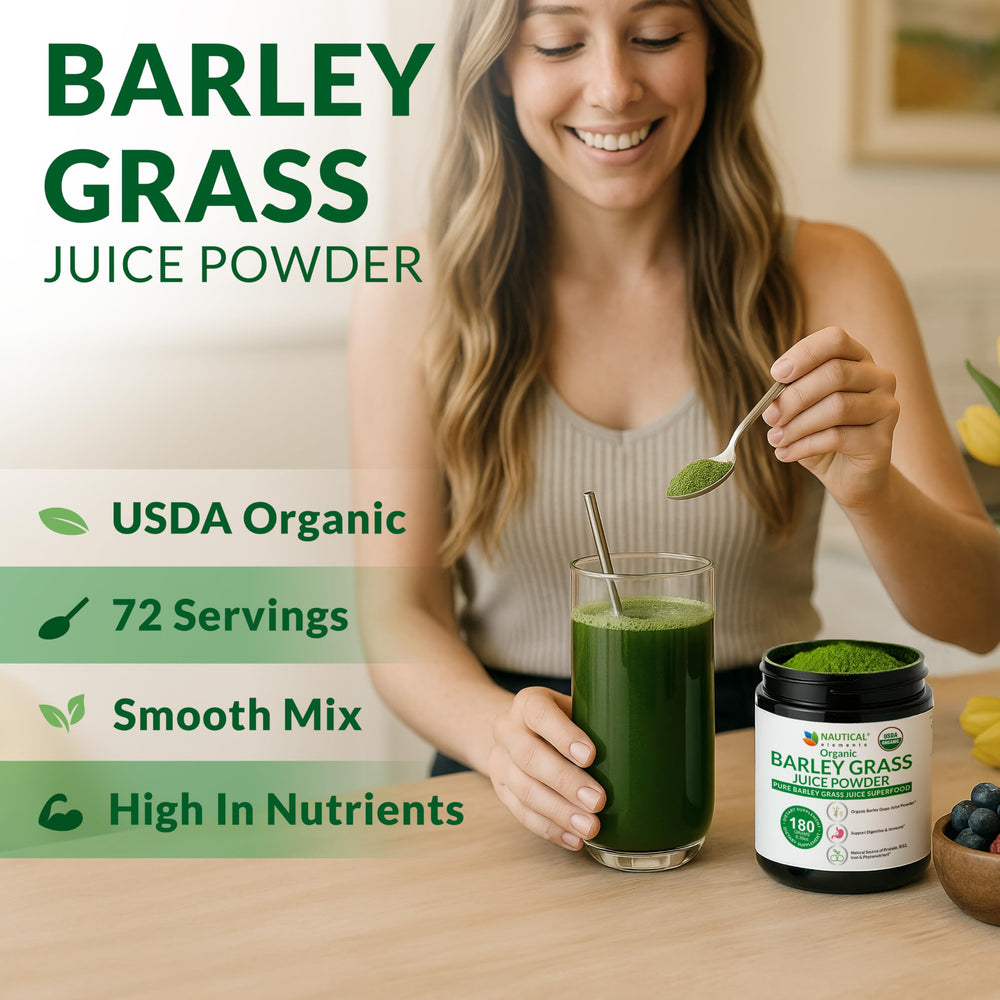 Nutrient-dense barley grass powder with vibrant green color