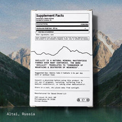 Shilajit tablets with Altai Mountains origin reference
