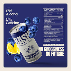 Back label of Bashi Kava Drink Blueberry Lemon 8oz can