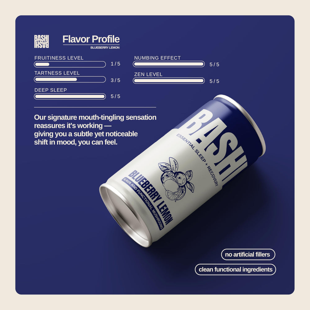 Close-up label showing vegan and gluten-free on Bashi Kava Drink