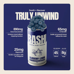 Side view highlighting product features on Bashi Kava Drink can