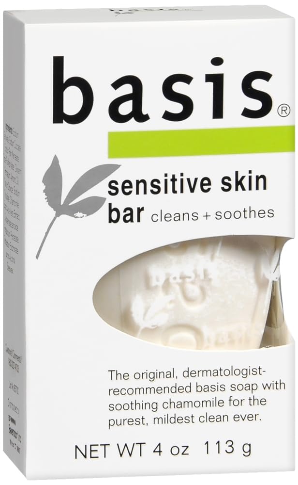 Basis Sensitive Skin Cleansing Bar produces rich lather for gentle facial cleansing.